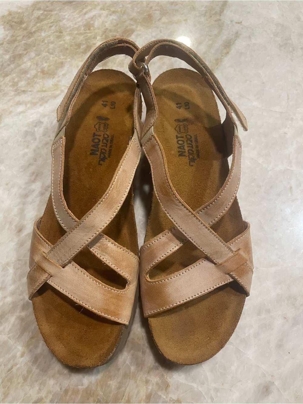 Naot Leather Bernice Crisscross Sandals in Light Tan